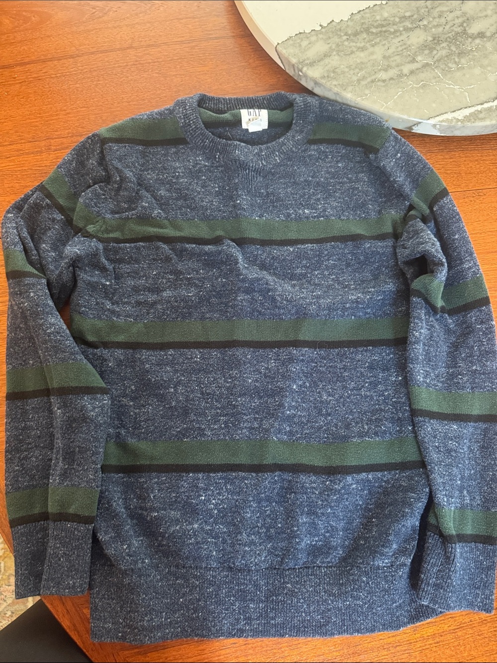 GAP Boy’s Navy Crewneck Sweater with Green Stripes